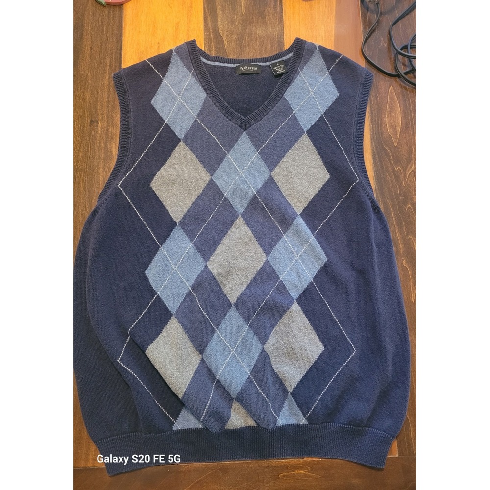 Men's 2 Count Van Heusen 100% Cotton Argyle Vests SZ Large Ivy League Preppy